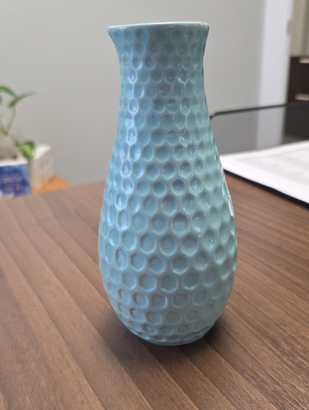 Aqua Blue Textured Ceramic Vase - Home Accents